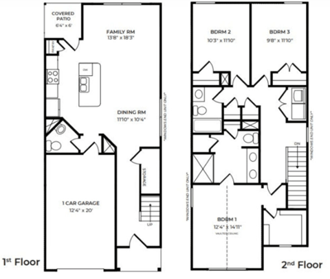 Floor plan for 3 beds, 2.5 baths, 1429 sqft